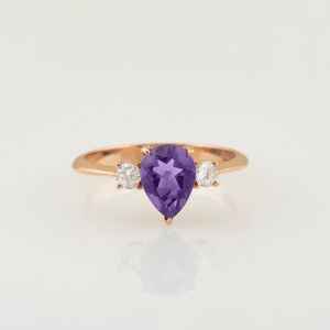 Bague de fiançailles en améthyste, argent sterling 925, plaqué or 14 carats, délicate, pierre précieuse violette en forme de poire, alliance de mariage - Product Image 5