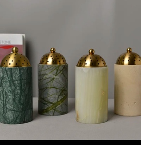 Brûleur d'encens en marbre avec couvercle perforé doré, diffuseur d'aromathérapie pour la maison, décoration intérieure, décoration de bureau - Product Image 2