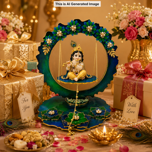 Jhoola de Resina Hecha a Mano de Lujo con Diseño de Laddu Gopal |   Columpio Decorativo Kanha Ji Krishna para el Hogar, Templo, Decoración para el Festival Janmashtami - Product Image 4
