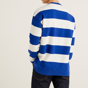 Sweat-shirt unisexe à col rond surdimensionné, rayé bleu et blanc, tricoté, décontracté, pour le printemps, coupe classique - Product Image 5