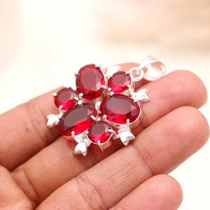 925 Sterling Silver Red Garnet Floral Pendant, Multi Stone Cluster Flower Design, Natural Garnet Gemstone <b>Necklace</b> Jewelry for W - Product Image 3