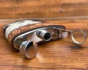 Frasco de cadera de 7oz de cuero de vaca mecanizado a mano de alta calidad, whisky, vino, botella de Alcohol de acero inoxidable, vasos de viaje para regalos - Product Image 6