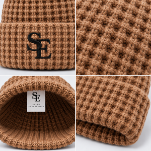 Wholesale Waffle <b>Knit</b> Winter Beanie Warm Chunky Ribbed Cuff Soft Stretch <b>Knit</b> <b>Hat</b> Custom Embroidered Logo OEM ODM Unisex Fashion - Product Image 5