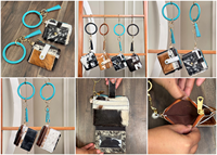 Nouveau design de porte-cartes en cuir de vachette véritable avec logo personnalisé porte-monnaie mince de luxe pour femmes portefeuille avec bracelet rond porte-clés