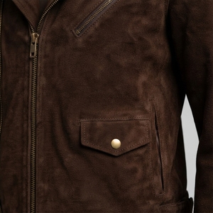 Men's Brown <b>Sherpa</b> <b>Lined</b> Leather <b>Jacket</b> Lightweight Zip Up Casual Outerwear for Autumn Outdoor Wear - Product Image 6