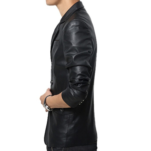 Veste en cuir PU noir pour homme, coupe ajustée, col rabattu, simple boutonnage, style décontracté chic, pour l'automne - Product Image 4