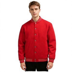 Blouson universitaire rouge à boutons-pression, veste de baseball décontractée pour homme, vêtement d'extérieur personnalisé, sportswear en polaire, streetwear, vente en gros - Product Image 1