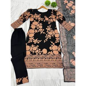 Designer Silk Salwar Kameez Party Wear Top-Bottom and Dupatta with Heavy Embroidery Work Elegant Look - Product Image 6
