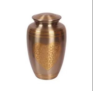 Gold Metal Cremation Urn Keepsake <b>Casket</b> Heart Pattern Memorial <b>Ash</b> Container Tabletop Remembrance Urn - Indian Home Crafts - Product Image 3