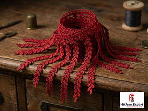 Ribete de encaje rojo con flecos HitJem para exportación, borde decorativo de algodón con borlas para textiles de moda - Product Image 4