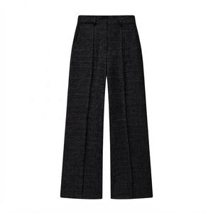 Pantalones de mujer de cintura alta, plisados, de pierna ancha, de lana, color liso, largos, estilo formal de otoño, corte regular, con cierre de botón, tiro medio, lisos - Product Image 1