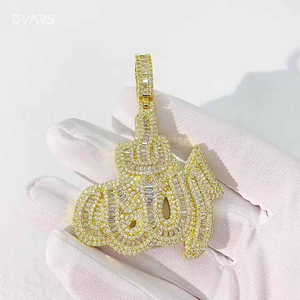 Pendentif religieux Bling en argent 925 avec moissanite VVS, serti de pierres, bicolore, symbole islamique du nom d'Allah en arabe pour musulmans - Product Image 2