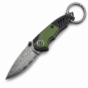 Cuchillo de Damasco Hecho a Mano con Llavero, Cuchillo Plegable Portátil, Cuchillo Utilitario Pequeño con Soporte para Llavero, Diseño Compacto - Product Image 3