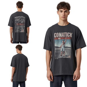 Camiseta de Gran Tamaño con Cuello Redondo y Estampado Gráfico para Hombre, Estilo Vintage, Algodón, Moda Urbana, Manga Corta, 320g - Product Image 1