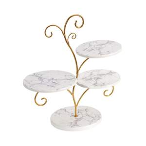Soporte de metal clásico vintage de dos niveles para servir pasteles con diseño de borde ornamental para ceremonias de compromiso y banquetes. - Product Image 6