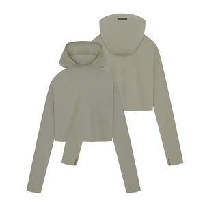 Sudadera corta con capucha para mujer, a la moda, de tela suave, manga larga, informal, para fitness. - Product Image 3