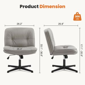 Criss Cross Legged Armless <b>Office</b> Desk <b>Chair</b> with Wide Seat & Swivel Height Adjustable Comfortable <b>No</b> <b>Wheels</b> - Product Image 2