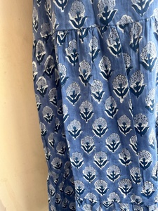 Vestido Largo Informal de Otoño para Mujer, 100% Algodón Indio, Estampado a Mano, Cuello en V, Manga Corta, Estampado Floral - Product Image 5