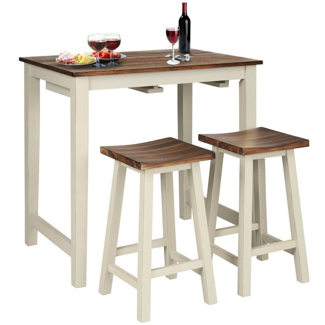Pub Table and 2 Saddle Bar Stools Set Counter Height Dining Table with Comfortable Seats
