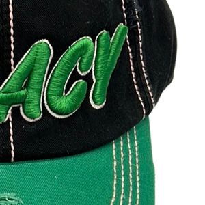Black and Green Distressed Baseball <b>Cap</b> with Green Embroidered Letter Design Adjustable <b>Vintage</b> Cotton Casual Outdoor Unisex Hat - Product Image 2