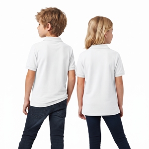 Kids White Cotton Polo Shirt <b>Short</b> <b>Sleeve</b> <b>Button</b> <b>Up</b> Collar Custom Printed Logo Regular Fit All Seasons Leisure Top - Product Image 4