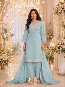 Kurti amarillo y pantalón para mujer, conjunto tradicional de rayón para boda, largo hasta el suelo, corte regular, estilo India-Pakistán - Product Image 4