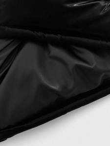Mens Shiny Puffer Jacket Black <b>Devil</b> <b>Horn</b> Hood Glossy Down Hooded Quilted Winter Streetwear Novelty Oversized Custom OEM - Product Image 4