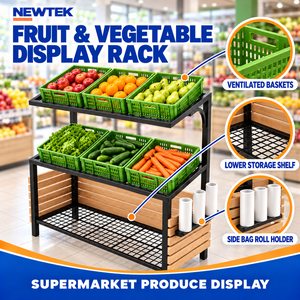 Exhibidor de Productos Metálico de 3 Niveles, Estante Independiente para Supermercado con Porta Bolsas - Product Image 3