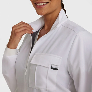 Bata de laboratorio blanca para mujer con cremallera completa, bolsillo frontal, tejido de poliéster, uniforme de hospital, chaqueta quirúrgica con detección de agujas - Product Image 4