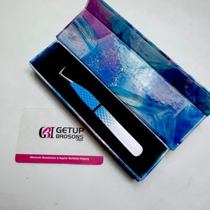GETUP BROSONS 90 Degree Blue Stainless Steel Eyelash Tweezers <b>Precision</b> <b>Tool</b> with Custom Logo Packaging - Product Image 5