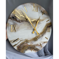 Jam dinding Resin buatan tangan elegan, dengan mutiara putih warna coklat dan emas menampilkan batu alam Dekorasi Rumah mewah Modern