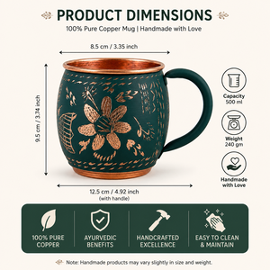 แก้วกาแฟทองแดงแท้ทำมือพร้อมลายสลักดอกไม้ |   แก้วน้ำชาและน้ำดื่มทองแดงตีลายพรีเมียม |   แก้วของขวัญรักษ์โลก |   500มล. - Product Image 5