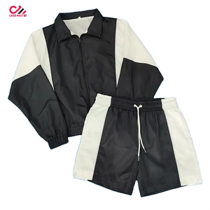 Men's Hooded Windbreaker <b>Jacket</b> Shorts Set Color Blocking Sporty Breathable Quick Dry <b>Lightweight</b> <b>Summer</b> Outerwear - Product Image 4