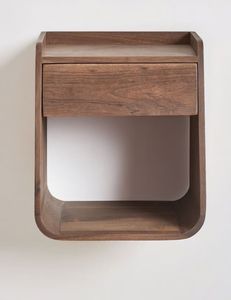 Teak Wood <b>Floating</b> Nightstand <b>Wall</b> Mounted 1 Drawer Bedside <b>Shelf</b> with Rounded Corners - Product Image 1