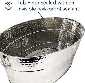 Seau à glace et à boissons en acier inoxydable entièrement martelé, bac ovale pour boissons pour les fêtes, utilisation polyvalente comme support à boissons et support de plante - Product Image 3