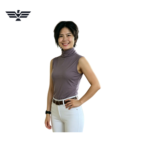 Women Sleeveless Knitted High <b>Neck</b> Solid Color Riding <b>Top</b> Breathable Spandex Polyester Pullover Shirt - Product Image 1