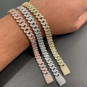 Pulsera de cadena cubana tipo tenis con engaste de moissanita chapada en oro de dos tonos, joyería llamativa de plata de moda para mujer - Product Image 3