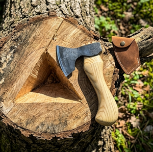 ขวานมินิอุตสาหกรรมทำมือจากเหล็กกล้าคาร์บอนสูง พร้อมด้ามไม้และปลอกหนัง รับผลิตตามแบบ ODM - Product Image 4