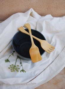 Bamboo salad serving spoon fork handmade reusable utensils for cooking dining and eco friendly <b>kitchen</b> lifestyle - Product Image 4