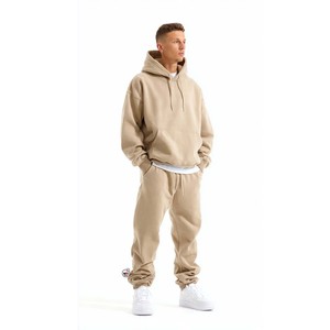 Mens Pink Hooded Tracksuits Set Full Sleeves Loose Fit Solid Color Casual Autumn Wear 100% Cotton Breathable Drawstring Closure - Product Image 4
