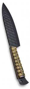 Couteau noir forgé à la main sur mesure avec manche texturé doré, outil de découpe pour cuisine extérieure - Product Image 3