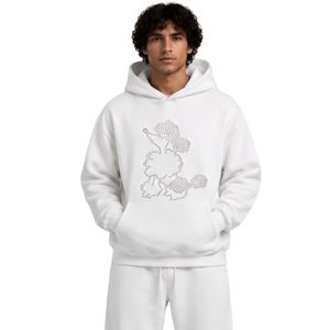 Sweat à capuche blanc en strass pour homme, coupe oversize, en polaire, avec logo personnalisé, streetwear, épais, décontracté, hiver, mode - Product Image 1