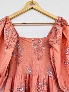 Femmes filles pur coton Maxi robe indien bloc imprimé décontracté été soirée à la mode nouvelle vente en gros longue robe mi-longue - Product Image 2