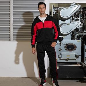 Conjunto Deportivo para Hombre con Capucha, Color Negro y Rojo, Sudadera con Cierre Completo y Bolsillos Laterales, Pantalones Deportivos a Juego, Ropa Casual de Otoño - Product Image 2