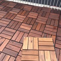 Kanhome <b>12</b>''x12'' Modern Interlocking Wood Deck Tiles <b>12</b> Slats 19mm Thickness Anti-Slip for Outdoor Pool Garden Balcony Decor - Product Image 3