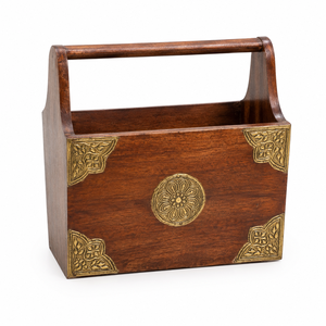 Indirae Artistry Handcrafted Traditional Wooden Magazine Holder Multifunction Decorative Book Newspaper Storage <b>Rack</b> Metal - Product Image 2