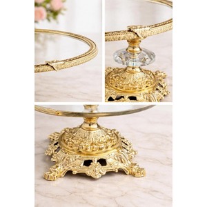 Circular Metal <b>Cake</b> <b>Stand</b> with Glass Top and Ornate Base Handmade Design - Product Image 6