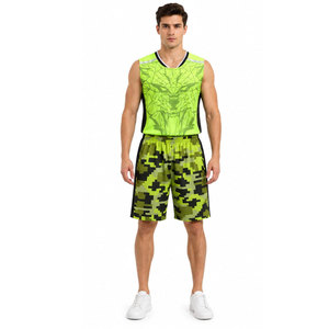 Conjunto de Camiseta de Baloncesto Sublimada Personalizada, Diseño de Camuflaje Verde, Camiseta sin Mangas con Pantalones Cortos de Cintura Elástica, Corte Atlético para Hombre - Product Image 4