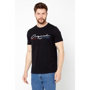 T-shirt girocollo a maniche corte con stampa frontale nera da uomo
