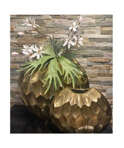 Luxury Antique Gold Honeycomb Faceted <b>Vase</b> <b>Set</b> – Modern Textured Metallic Urn Centerpieces for Living Room & Foyer Decor - Product Image 1